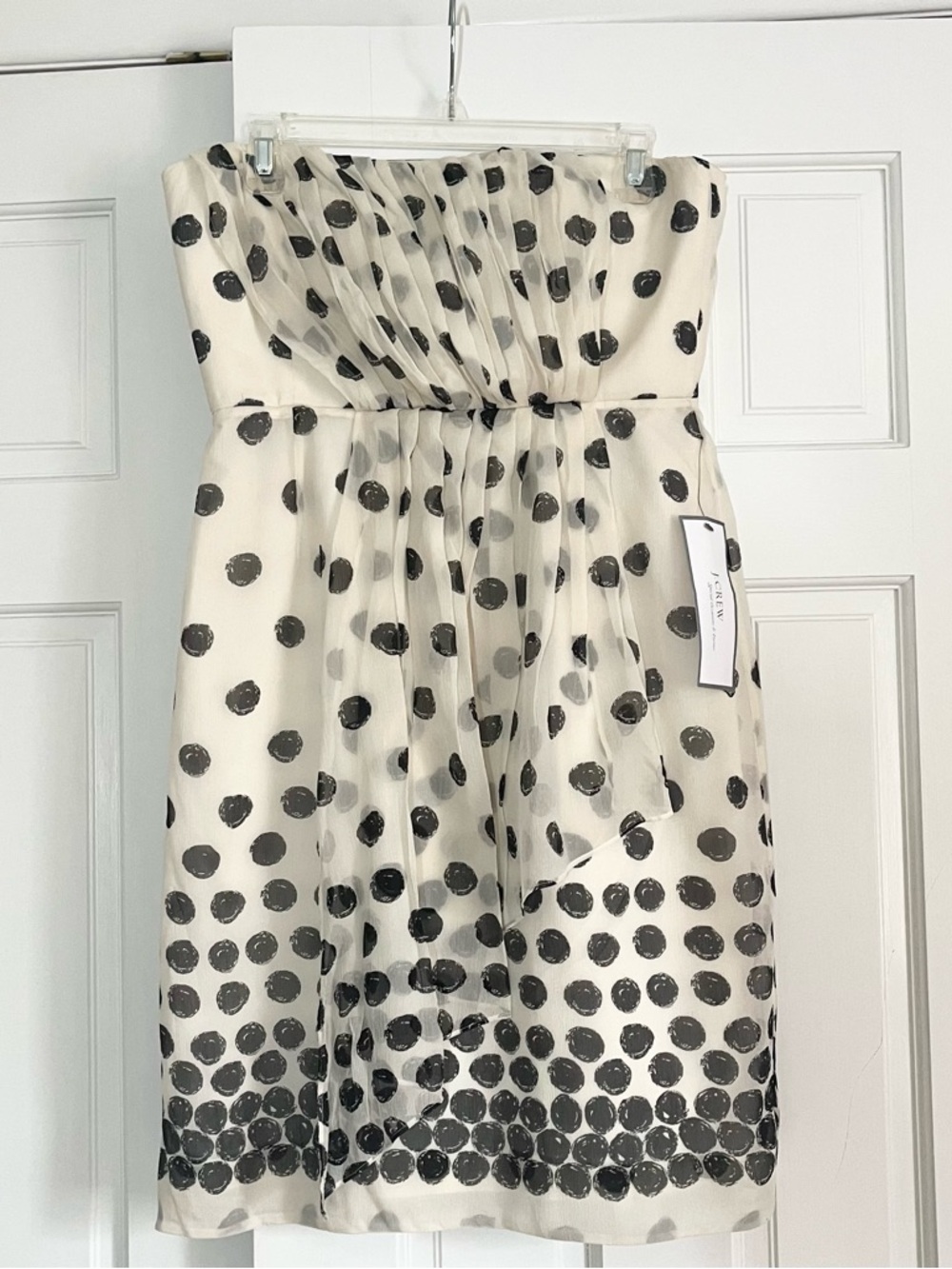J. Crew 100% Silk Ivory and Black Polka Dot Strapless Dress